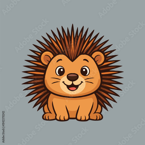 Cute Cartoon Hedgehog Vector. Smiling Woodland Animal with Big Eyes and Friendly Pose.