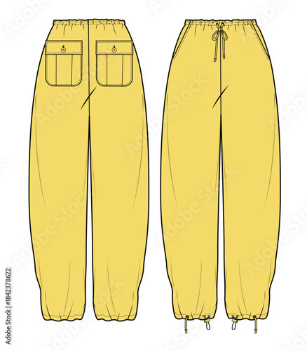 Women's Harem pants technical line drawing vector mockup template.