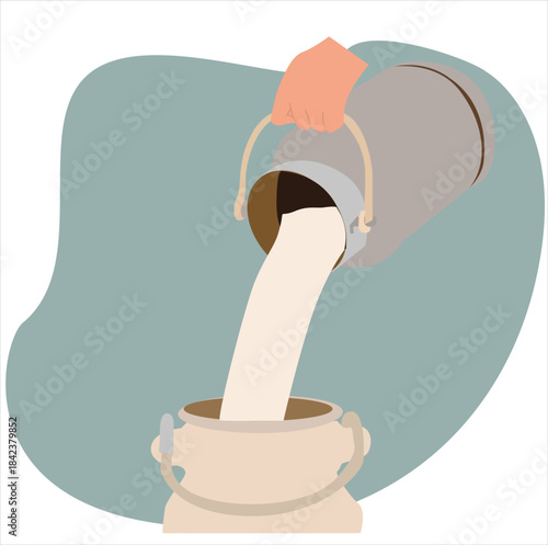 Move milk from milk vat. jar metal milk 

