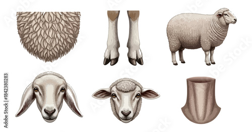 Isolated sheep elements for design and illustration