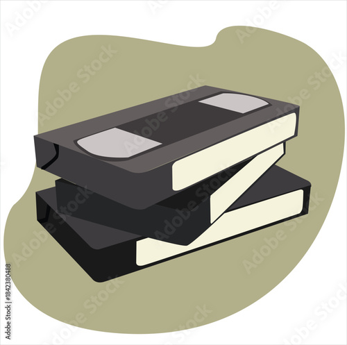 Old magnetic tape audio cassette. stack of cassettes

