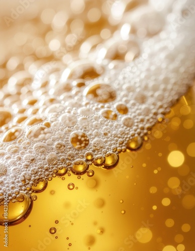 Bubbles of Bliss: An exquisite close-up of beer foam and bubbles, capturing the effervescence and inviting texture of a refreshing drink, evoking a sense of pure delight.