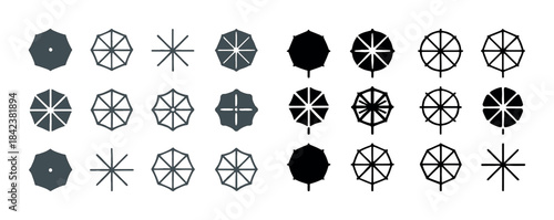 Set of various umbrella icons in different styles and designs