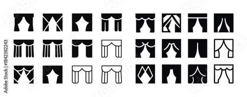 Collection of curtain icons in various geometric styles