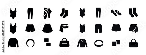 Set of fashion icons: bikinis, pants, shoes, socks, and accessor
