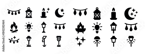 Collection of decorative outdoor lighting and iconic symbols in