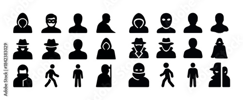 Collection of silhouette figures: anonymous, hooded, masked char