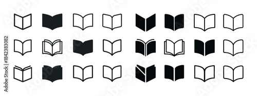 Collection of book icons in various styles and designs