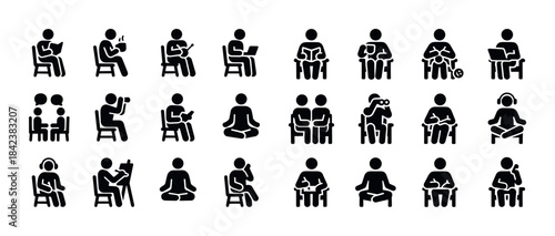 Icon set of people engaged in various activities and hobbies