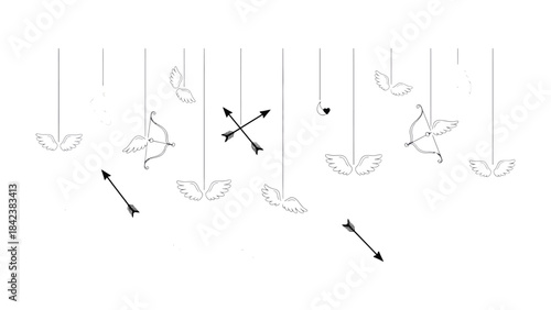 Arrows of Affection: Whimsical illustrations of arrows and bows hang delicately, evoking a sense of romance and playfulness. The subtle design elements and gentle curves.