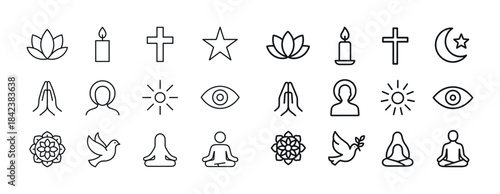 Minimalist religious and spiritual symbols collection in black o