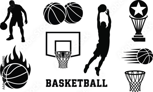 Basketball elements silhouette icon set