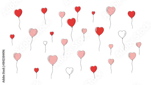 Hearts in the Sky: A collection of heart-shaped balloons floats gracefully, symbolizing love, romance, and celebration, captured with a playful touch.