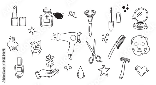 Black and white line art beauty and wellness pattern design