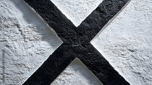 Minimalist Black X Shape on White Textured Wall | Modern Abstract Geometric Art