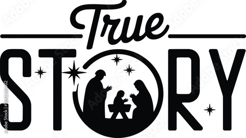 True story nativity scene silhouette logo design