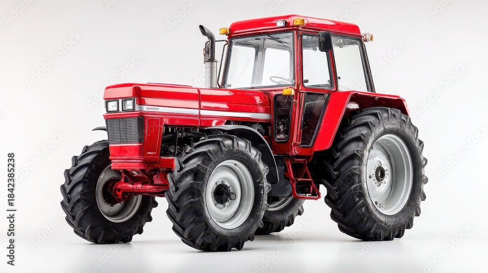 Obraz premium Large red farming tractor displayed against a pure white backdrop