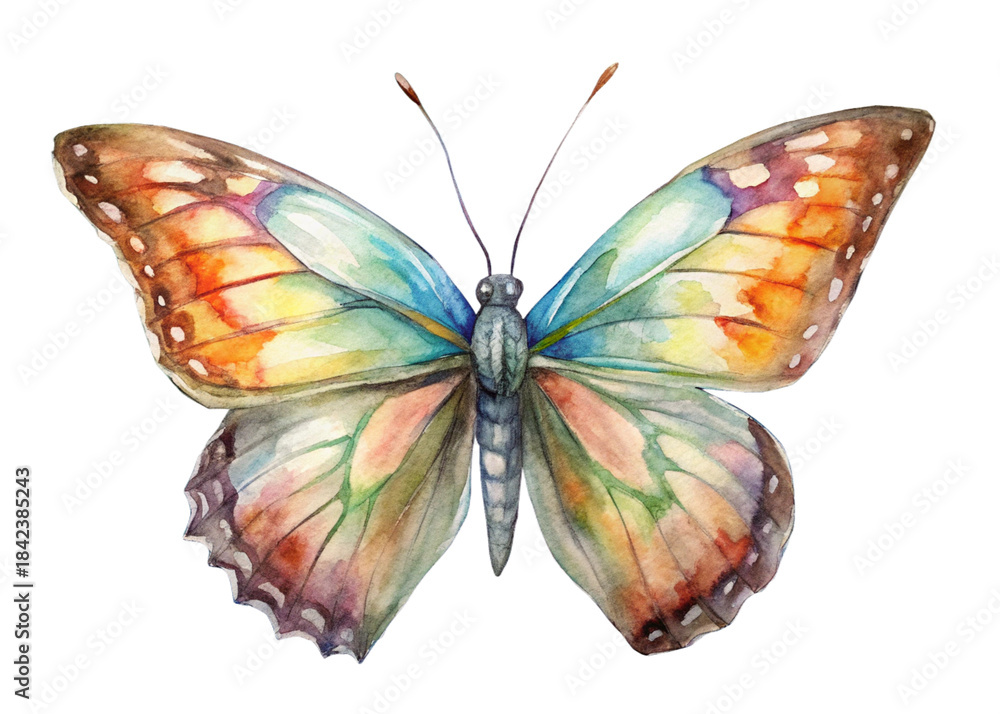 Fototapeta premium butterfly isolated on white background watercolor hand drawing painting brush butterfly design 