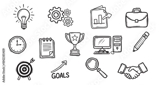 Business Planning Concepts Hand Drawn Icons and Sketches On White Background