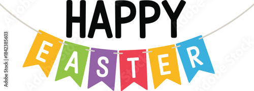 Happy easter celebration with colorful flags