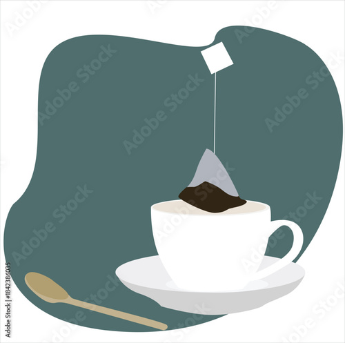 A cup of tea and tea bag, tea in a cup and tea bags
