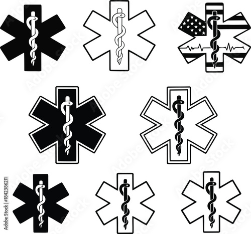 Medical symbols and emblems for emergency services