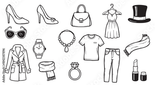 Fashion Items Illustration with Shoes Coat and Accessories for Style Blog