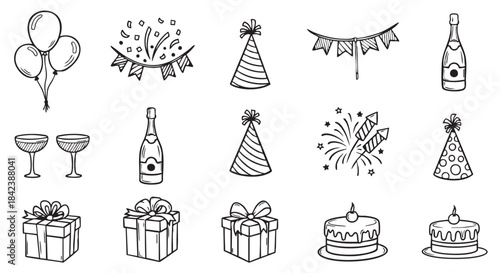 Festive Celebration Elements Hand Drawn Vector Illustration Celebration Party Time
