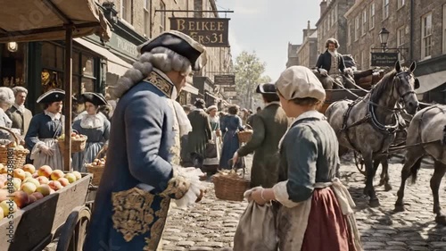 Historical Street Scene - A Glimpse into the Past with People and Architecture.