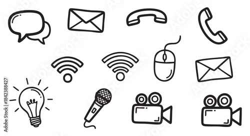 Hand Drawn Communication and Technology Icons for Websites and Design Projects