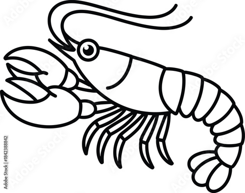 Cartoon vector illustration of a cute red crustacean shrimp, perfect seafood icon for restaurant art