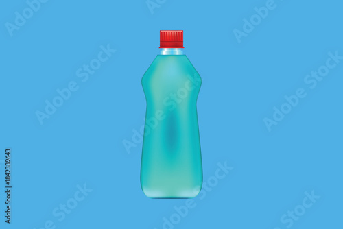 An illustration of a bottle containing a cleaning liquid with a red cap on a blue background Vector