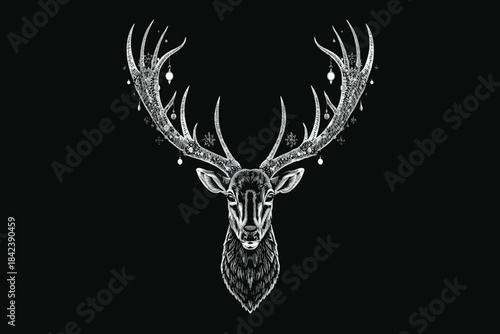 Intricate deer antlers with floral details a mesmerizing graphic on transparent background