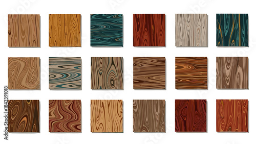 Set of 15 different wood texture samples swatches for design