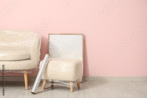 Wrapped pouf and frame with...