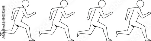 Running Man Animation Sprite Sheet Vector Outline, Athletic Fitness Jogging Character Frame Collection, Silhouette Graphic for Game Design, Sports, and Exercise Mobile App UI