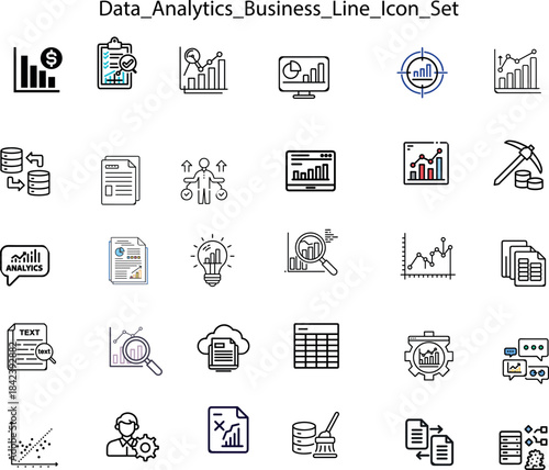 Data Analytics, Business Intelligence, and Reporting Line Icon Set