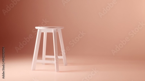 A single modern bar stool with a circular seat and four angled legs stands against a smooth gradient background transiti