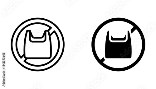 No plastic bag icon set. Reduce to use plastic bags on white background