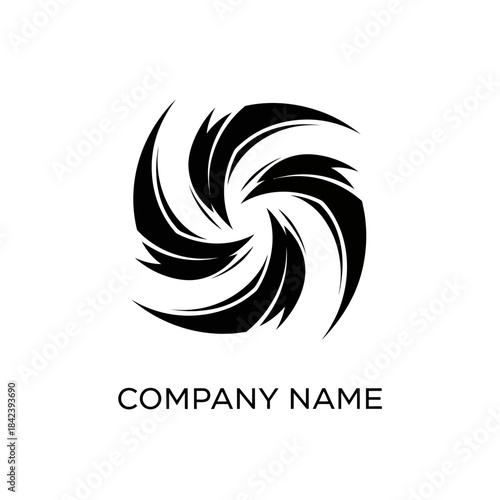 Abstract Vortex Logo Design with Swirling Blades in a Circular Formation.