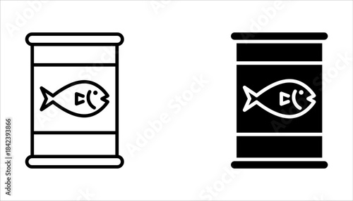 canned food icon set, tuna, meat, pack,  tin can, Editable stroke on white background