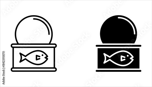 canned food icon set, tuna, meat, pack,  tin can, Editable stroke on white background