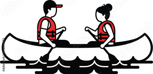 Silhouette of two people in a canoe isolated on transparent background