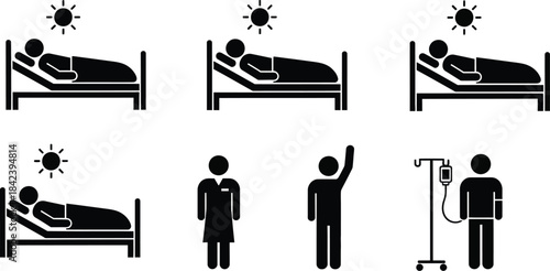 Silhouette illustrations of hospital patients and staff isolated on transparent background