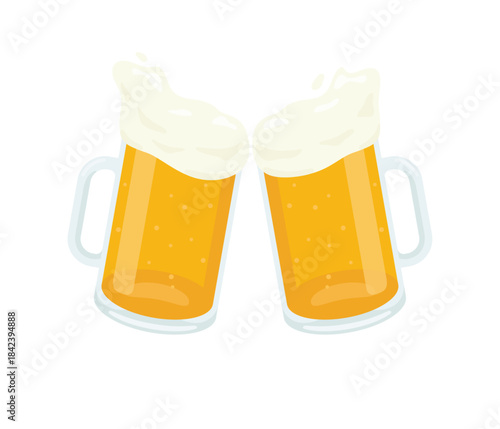 ビール乾杯,フラットイラスト