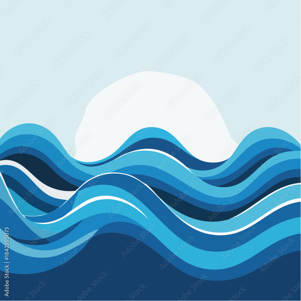 Fototapeta premium Minimal blue wave shapes forming abstract water background