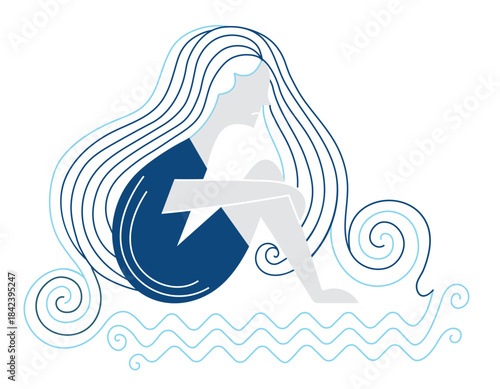 Minimalist illustration – sad woman by the sea