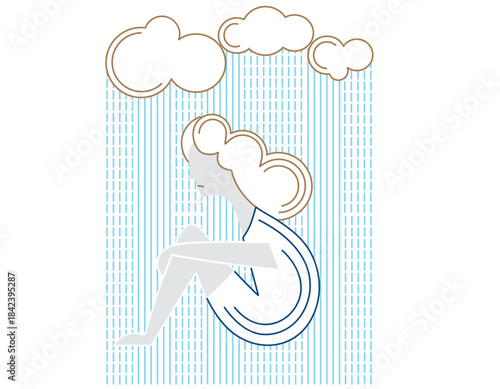 Abstract illustration of sadness – woman under rain