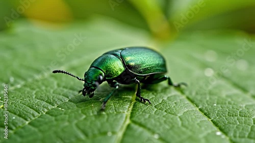 Wallpaper Mural Close Up of a Vibrant Green Beetle on a Leaf. Torontodigital.ca