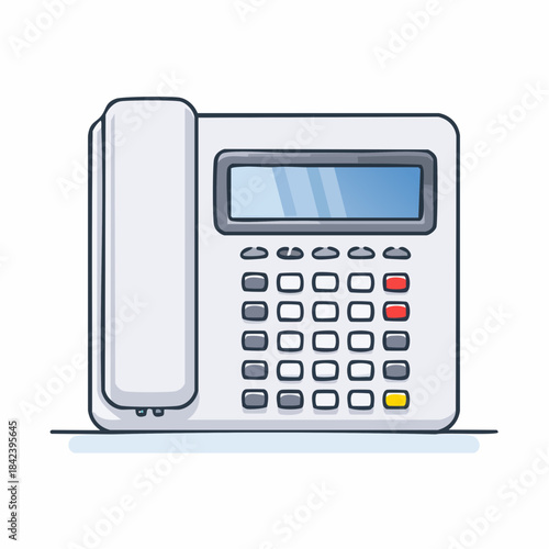 A Clean Illustration of a Modern Corded Desk Telephone with a Digital Display and Number Pad